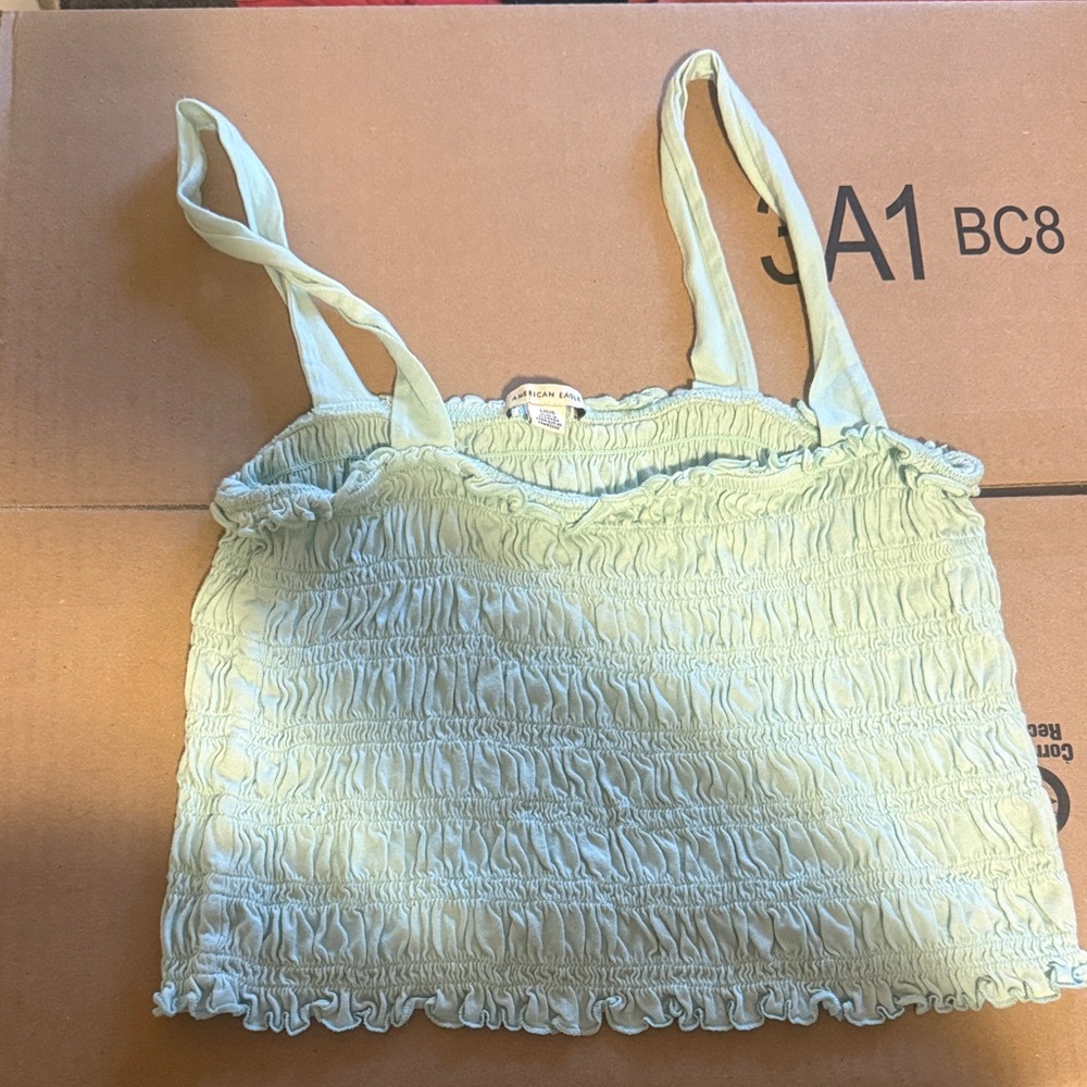 American Eagle Outfitters Mint Green Smocked Tank Top